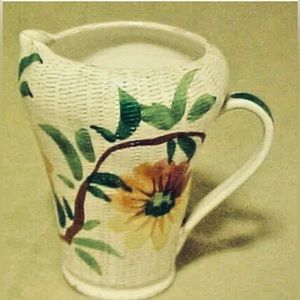 Rustic Italian Pitcher Pottery Hand Painted Flowers Floral Made In Italy Vintage